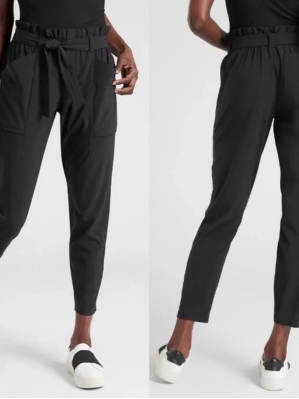 Athleta Skyline Pants Black Paperbag Belted High Rise Relaxed Fit Women's 0